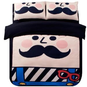 Cute Moustache Print 4-Piece Cotton Duvet Cover Sets