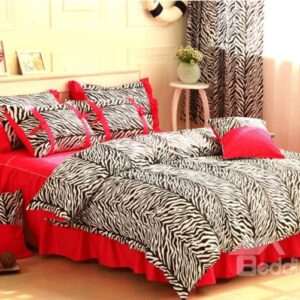 Pretty Red Zebra Pattern 4-Piece Cotton Duvet Cover Sets