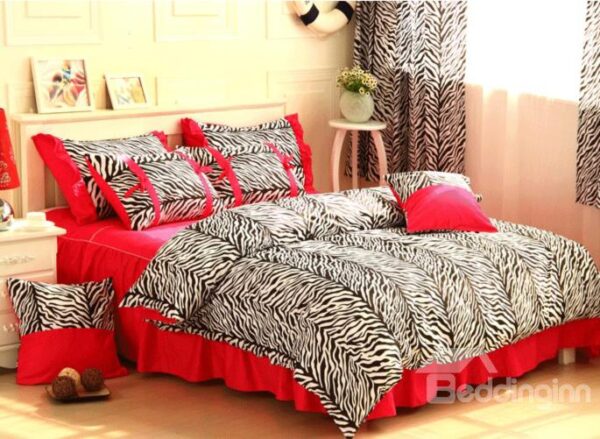 Pretty Red Zebra Pattern 4-Piece Cotton Duvet Cover Sets