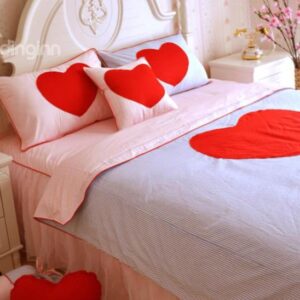 Lovely Red Heart Print 4-Piece Princess Duvet Cover Sets