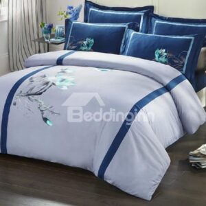 Noble Elegant Flower Embroidered 4-Piece Cotton Duvet Cover Sets