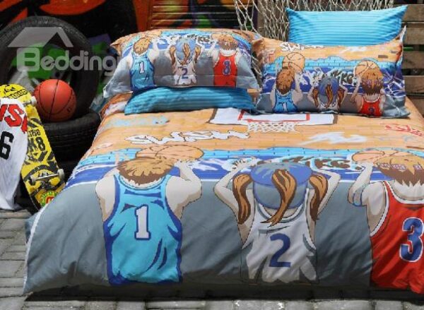 Street Basketball Print 3-Piece Cotton Duvet Cover Sets