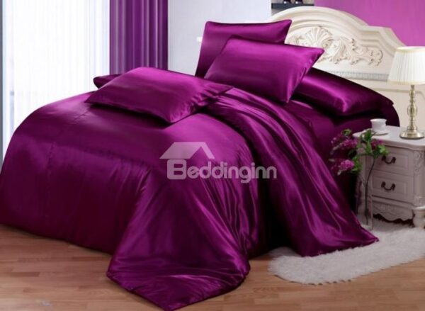 Second Skin Pure Purple 4-Piece Silk Duvet Cover Sets