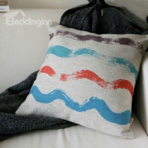 Wonderful Watercolor Wave Element Linen Throw Pillow