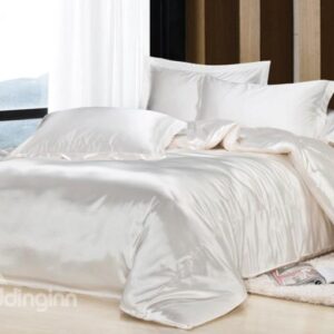 Noble White 4-Piece Silk Duvet Cover Sets