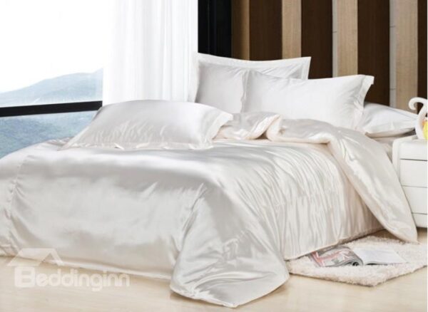 Noble White 4-Piece Silk Duvet Cover Sets
