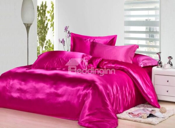 Noble Bright Fuchsia 4-Piece Silk Duvet Cover Sets