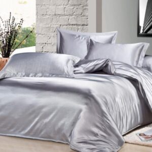 Luxury Silver Gray 4-Piece Silk Duvet Cover Sets