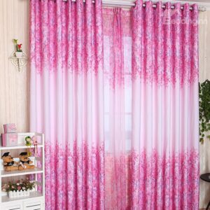 Attractive Elegant Pink Floral Pattern Grommet Top Two-piece Custom Curtain