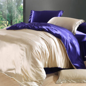 Soft Camel and Drak Purple 4-Piece Cellosilk Duvet Cover Sets