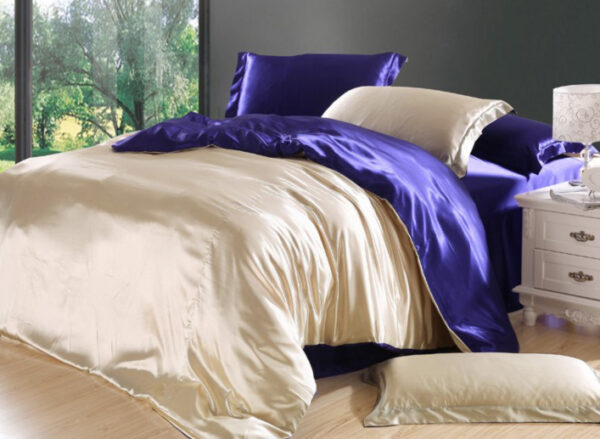 Soft Camel and Drak Purple 4-Piece Cellosilk Duvet Cover Sets