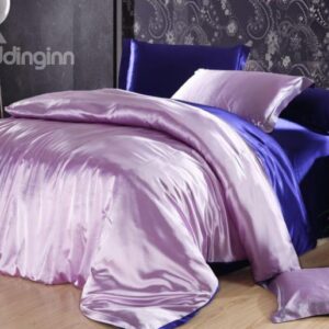 Luxury Purple and Dark Blue 4-Piece Cellosilk Duvet Cover Sets