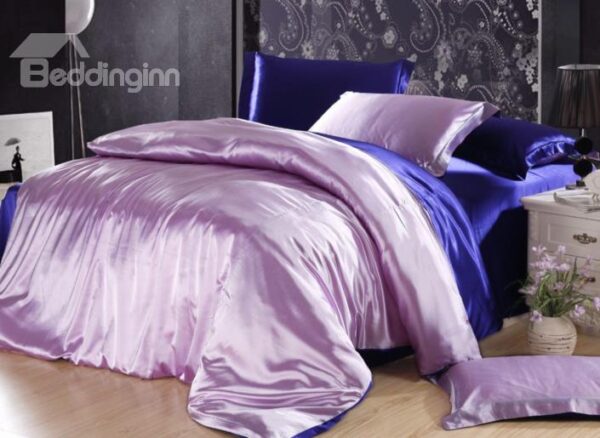 Luxury Purple and Dark Blue 4-Piece Cellosilk Duvet Cover Sets