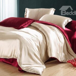 Noble Camel and Red 4-Piece Cellosilk Duvet Cover Sets