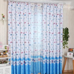 Cartoon Cars Printing Grommet Top Two-piece Custom Curtain