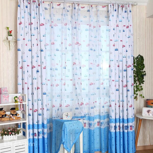 New Arrival Cute Cartoon Cars Pattern Custom Sheer Curtain