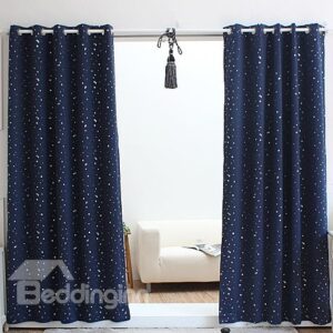 Glamorous Navy Blue with White Spot Grommet Top Custom Curtain