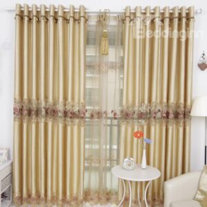Luxury Golden Color Lace Embroidery Border Custom Curtain