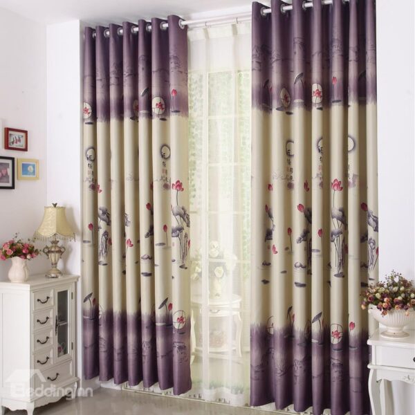 Romantic the Lotus Pool by Moonlight Grommet Top Custom Curtain