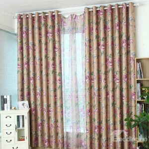 Gorgeous Elegant Rose Pattern Grommet Top Two-piece Custom Curtain