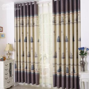 Fabulous Unique Boat Printing Grommet Top Two-piece Custom Curtain