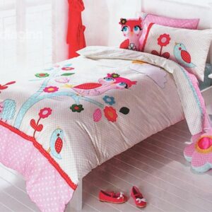 Very Beautiful Pink Night Owl on the Tree Print 3-Piece Cotton Duvet Cover Sets