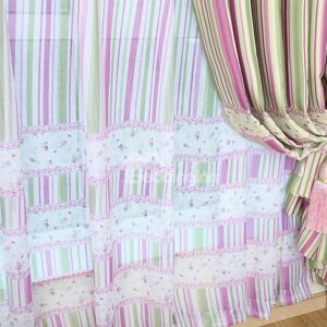 Elegant Flower Interpersed Strips Pattern Custom Sheer Curtain