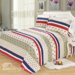 Quality Adorable Star Print Stripe Pattern Full Cotton Sheet