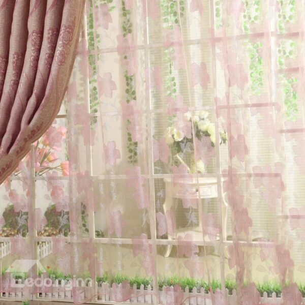 Subtle Pretty Pink Flower Print Custom Sheer Curtain