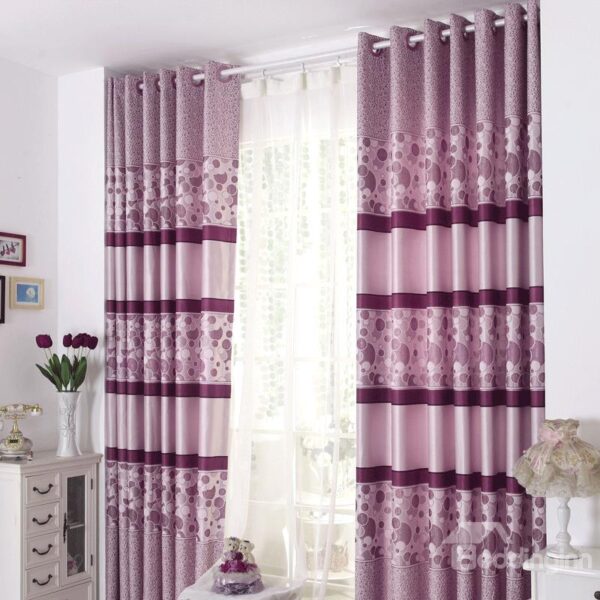 Romantic Purple Stripe and Foam Grommet Top Curtain