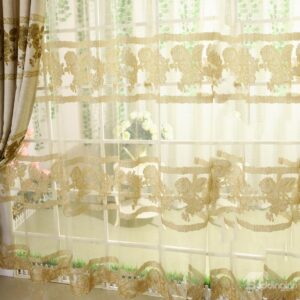 High Class Elegant Golden Peony Printing Custom Sheer Curtain