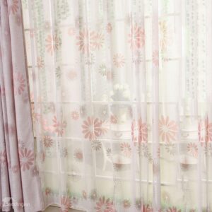 High Quality Fabulous Elegant Pink Sunflower Pattern Custom Sheer Curtain