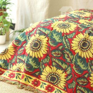 Fancy Adorable Sunflower Tassel Detail Full Cotton Blanket