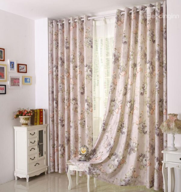 Top Class Romantic Flower and Leave Print Custom Curtain