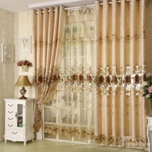 Luxury Coffee Color Rose and Lace Border Grommet Top Custom Curtain