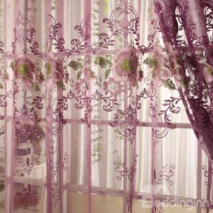 Dreamlike Purple Rose and Lace Border Custom Made Sheer Curtain