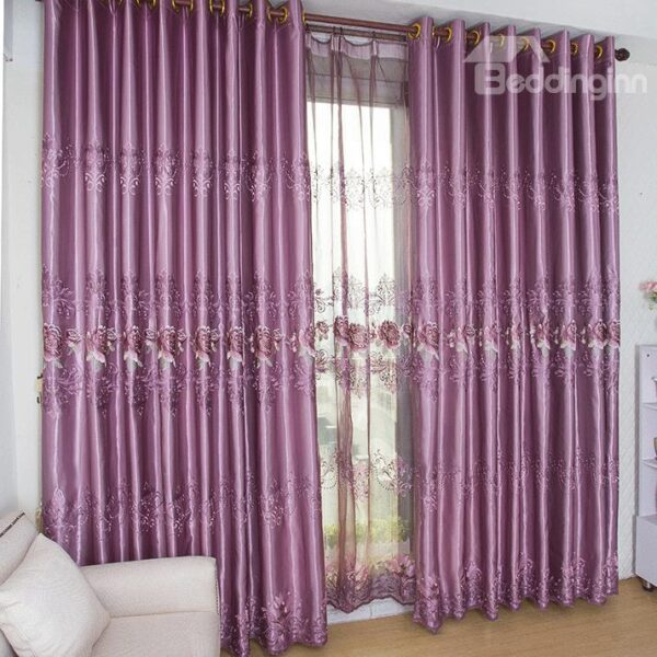 Romantic Purple Flower and Flower Border Grommet Top Custom Curtain