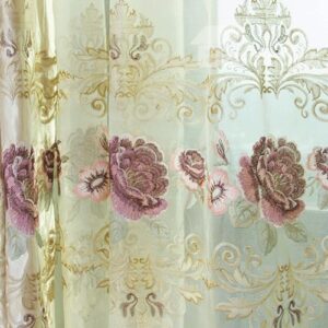 Fantasy Yellow and Purple Flower Pleated Custom Sheer Curtain
