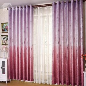 High Quality Super Elegant Purple Reed Printing Grommet Top Two-piece Custom Curtain