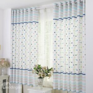 Fresh Pure White Cloth and Colorful Dots Grommet Top Custom Curtain