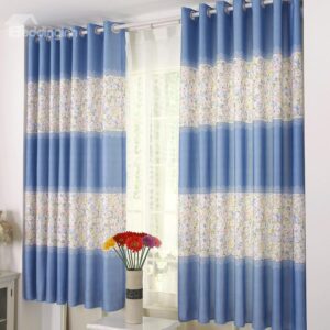 Fresh Blue Stripe and Little Flowers Grommet Top Custom Curtain
