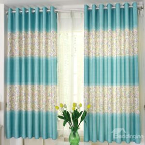 New Arrival Grass Green Border and Booming Flowers Grommet Top Custom Curtain