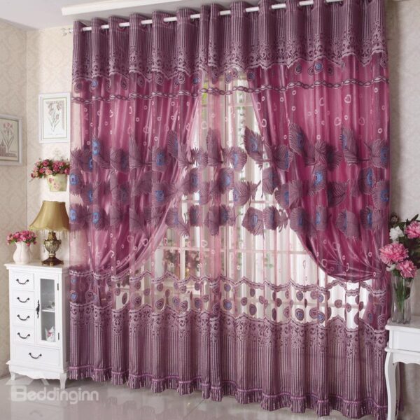 Romantic Flying Purple Peacock Grommet Top Custom Curtain and Lining Cloth