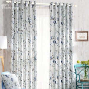 High Class Romantic Elegant Blue Floral Print Custom Curtain
