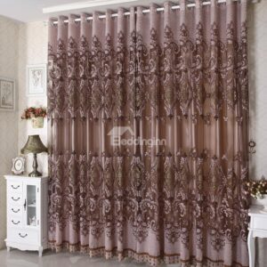 Dark Coffee Phoenix Pattern Grommet Top Custom Curtain