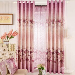 Top Class Romantic Vibrant Pink Lily And Peony Print Custom Curtain