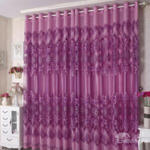 Gorgeous Floral Pattern Lining Cloth Grommet Top Curtain