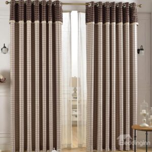 Grand Light Coffee Color Checker Grommet Top Custom Curtain