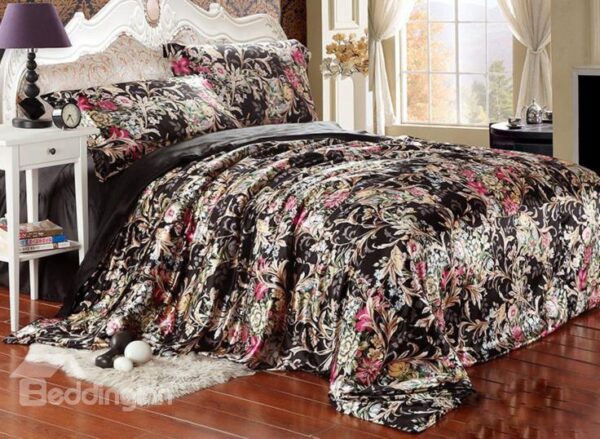 Luxury Beautiful Flower Print 4-Piece Duvet Cover Sets