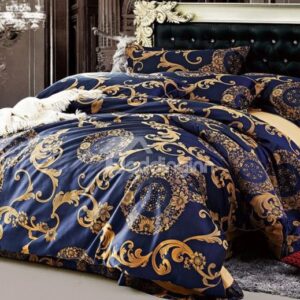 Luxury Golden Flower Pattern 4-Piece Duvet Cover Sets
